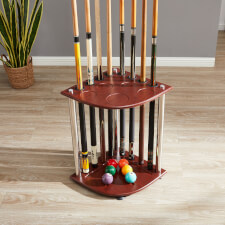 The Strikeworth Corner cue stand in wood.