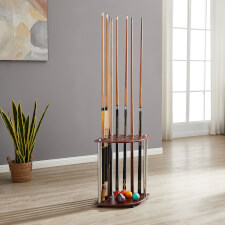 The Strikeworth Corner cue stand in wood.