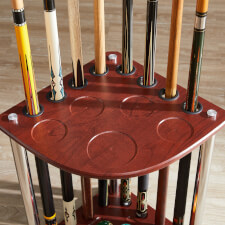 The Strikeworth Corner cue stand in wood.