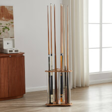The Strikeworth curved cue rack in oak.