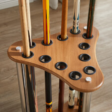 The Strikeworth curved cue rack in oak.