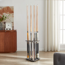 The Strikeworth curved cue rack in driftwood.