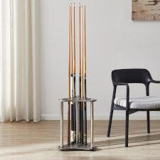 The Strikeworth curved cue rack in driftwood.