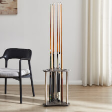 The Strikeworth curved cue rack in oak.