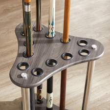 The Strikeworth curved cue rack in oak.