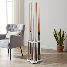 The Strikeworth curved cue rack in white.