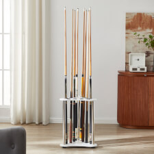The Strikeworth curved cue rack in white.