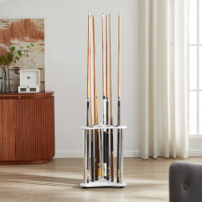 The Strikeworth curved cue rack in white.