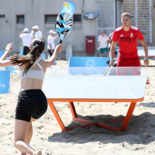 People playing Teqball One.