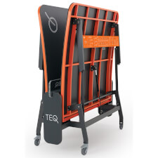 The Teqball Smart table folded.