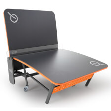 The Teqball Smart table half folded.