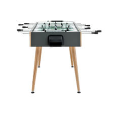 The end side of a grey flamingo football table