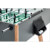 The goal side of a grey Flamingo football table