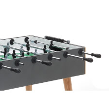 The side of a grey FAS Flamingo Football table