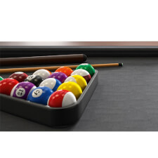 Pool accessories on a Steel pool table