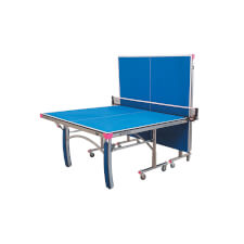 A half folded Butterfly Active 19 Deluxe Rollaway Tennis Table