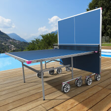 Butterfly Garden Rollaway 4000 Tennis Table half folded in blue.