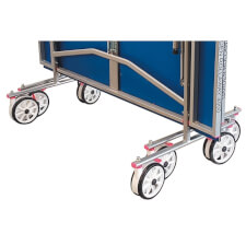 The wheels of a Butterfly Garden Rollaway 4000 Tennis Table