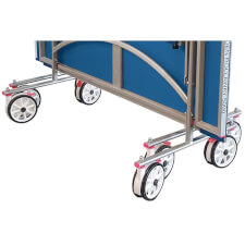 The wheels of a Butterfly Garden Rollaway 5000 Tennis Table