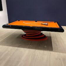 The Black Everest Slate Bed Pool table with orange cloth.