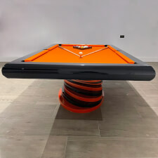 The Black Everest Slate Bed Pool table with orange cloth instaled.
