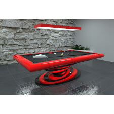 A red Everest Slate Bed Pool table with black cloth