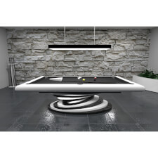 A white Everest Slate Bed Pool table with black cloth