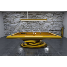 A yellow Everest Slate Bed Pool table with orange cloth