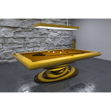 A yellow Everest Slate Bed Pool table with orange cloth