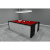 A black Fusion Slate Bed Pool table with red cloth