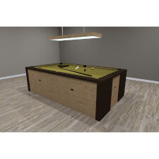 A brown Fusion Slate Bed Pool table with yellow cloth