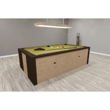 A brown Fusion Slate Bed Pool table with yellow cloth
