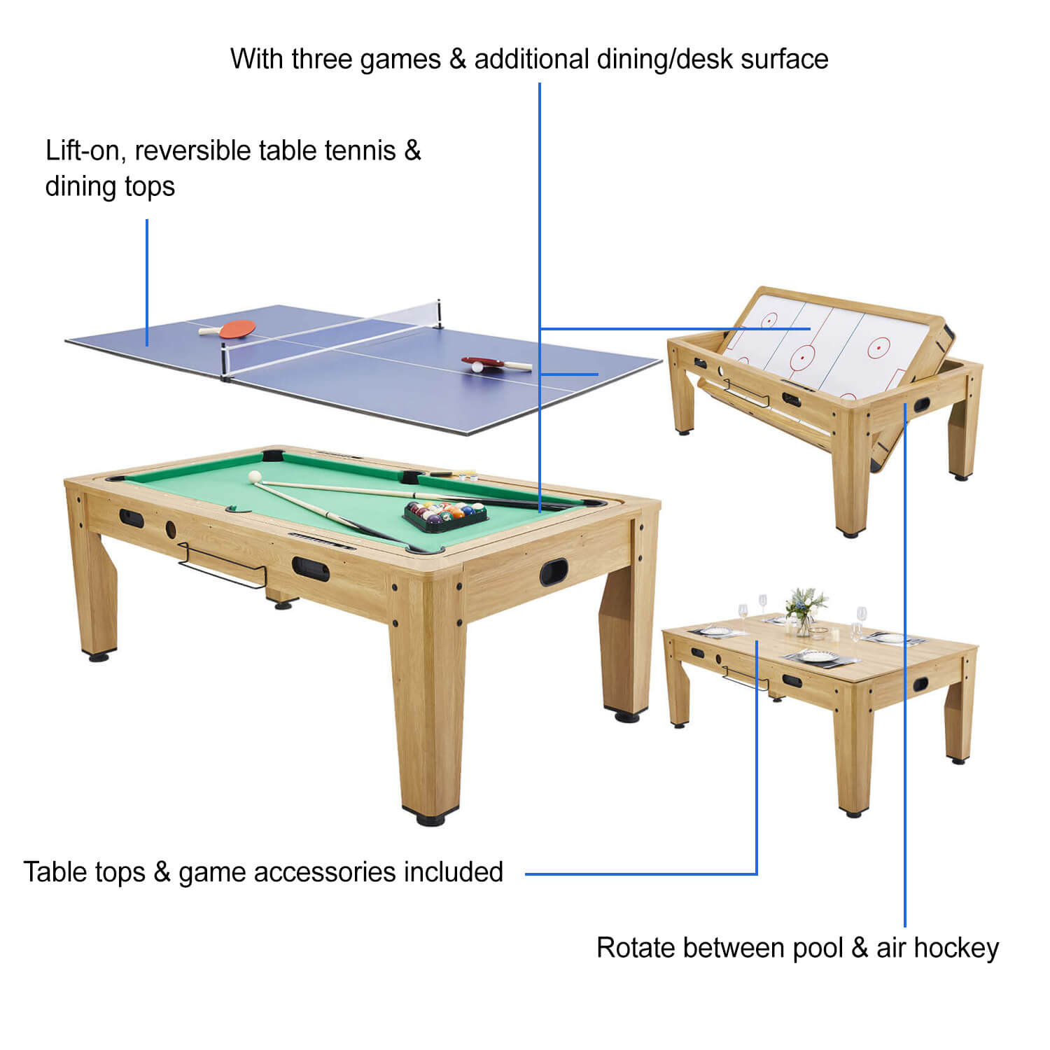 Pureline 7ft Multi Games & Dining Table - Pureline Table Sports