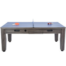 The 7ft Multi Games & Dining Table in Driftwood set for table tennis.