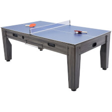 The 7ft Multi Games & Dining Table in Driftwood set for table tennis.