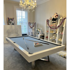 The Silverlight Deluxe in white with Powder Blue cloth.