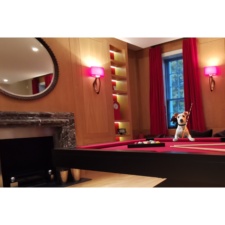 A dog waiting to play a game with the Pawfect cue.