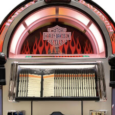 Rock-Ola Harley Davidson Flames Aluminium CD Jukebox Top close Up