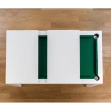 Laying the dining tops on the Cubista pool table.