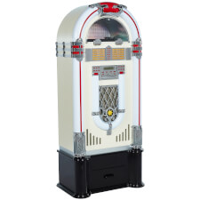 The Pureline 128V retro white jukebox with stand.