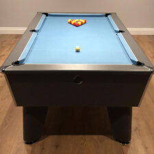 The Blackball slate bed pool table in black.
