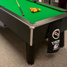 The Blackball slate bed pool table corner.