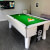 The Blackball slate bed pool table in a room.