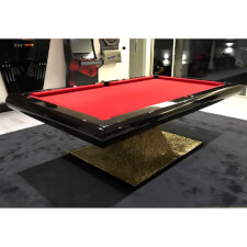 The Volcano Slate Bed pool table in black installed.