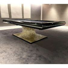 The Volcano Slate Bed pool table in black installed.