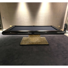 The Volcano Slate Bed pool table in black installed.