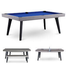 The California in pool, dining and table tennis configurations in Stone finish.