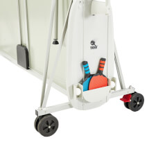 The Quickfold Outdoor tennis table accessory storage.