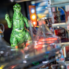 Stern Godzilla Premium pinball machine artwork features.