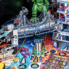 Stern Godzilla Limited Edition pinball machine playfield details.
